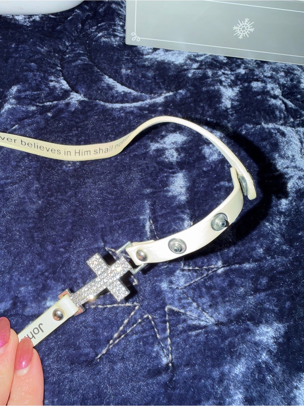 White Cross Accent Leather Bracelet